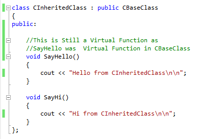 C++ Class Inherited from a C++ Class Containing Virtual Function