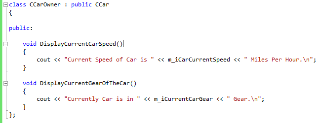 Car Owner Class in C++ to Illustrate Usage of Public, Private and Protected Member Variables