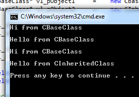 Console Output of C++ Project Containing Class with Virtual Function