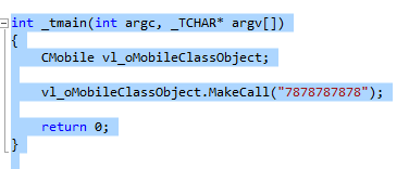 Main Function of the C++ Sample Project trying to make a Phone Call